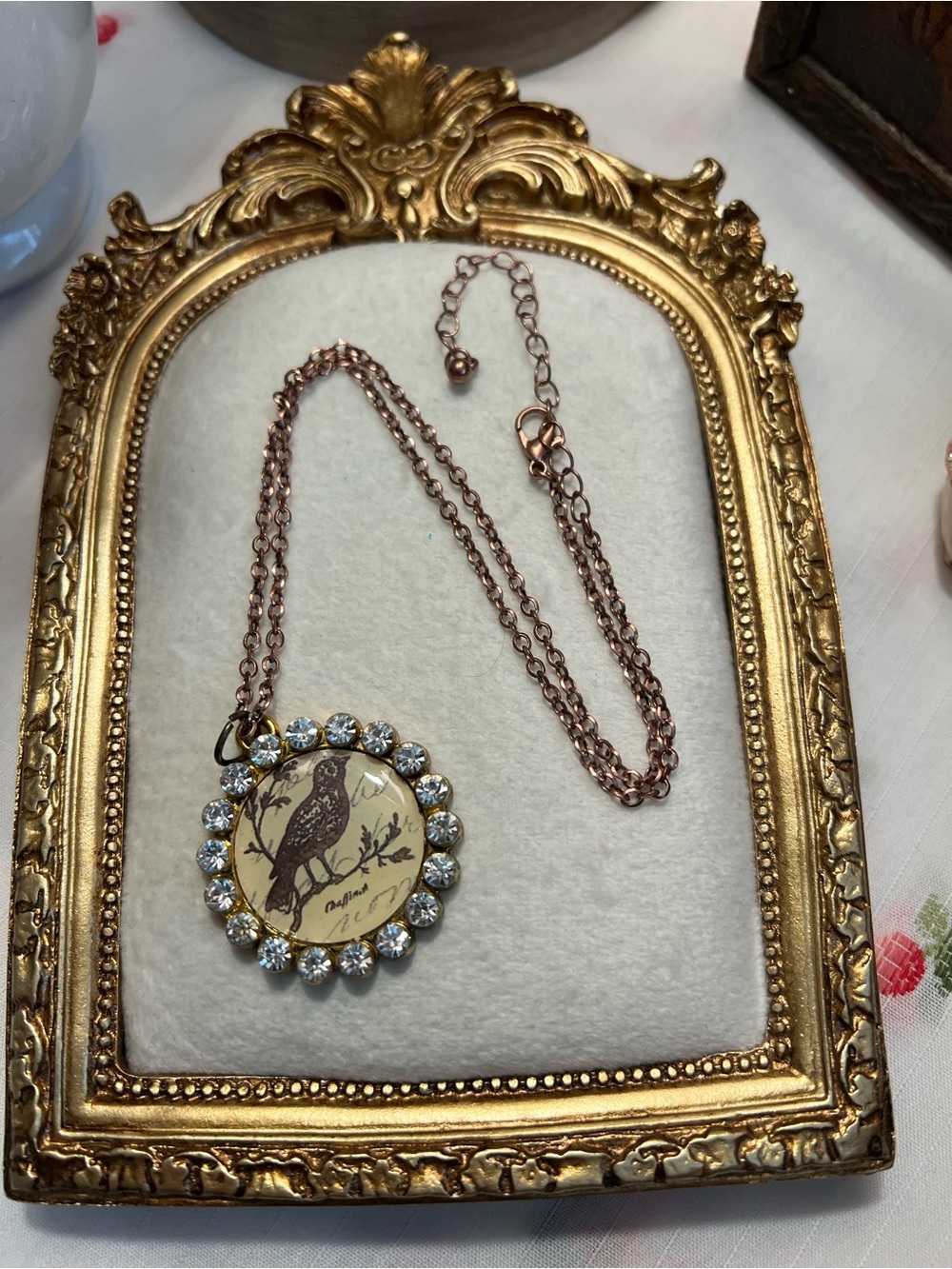 Rose Gold Bird Pendant Necklace with Crystal Halo
